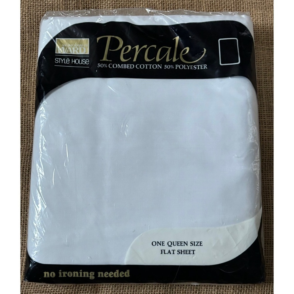 Vintage Montgomery Ward Style House Solid White Flat Sheet Queen Size Minimalist
